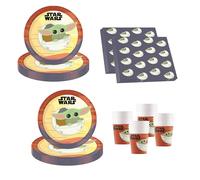 Procos 10210600 - Kit Disney Star Wars Mandala 52 pièces Assiettes, 16 gobelets, 20 Serviettes Vaisselle jetable pour fête de Mariage, Multicolore, Baby Joda