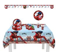 Procos 10215315DY - Miraculous Ladybug, 39 pièces de vaisselle jetable pour anniversaire d'enfant et fête à thème, décoration de table, unbekannt