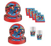 Procos - Décoration d'anniversaire DC Superman, lot de 52 pièces, assiettes en carton, gobelets et serviettes pour les anniversaires d'enfants, vaisselle de fête