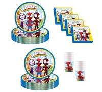 Procos - Décoration d'anniversaire Marvel Spidey & His Amazing Friends, 52 pièces, assiettes en carton, gobelets et serviettes pour les anniversaires d'enfants, vaisselle de fête