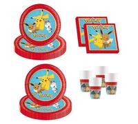 Procos - Décoration d'anniversaire Pokemon, 52 pièces, assiettes en carton, gobelets et serviettes pour anniversaire d'enfant, vaisselle de fête