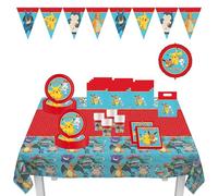 Procos - Décoration d'anniversaire Pokemon, 67 pièces, pour l'anniversaire des enfants avec vaisselle de fête jetable et décoration de fête