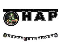 Procos- Guirlande d'anniversaire Happy Birthday Star Wars Galaxy en Papier FSC, PR93884, Noir