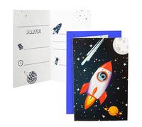 Procos - Invitations avec enveloppe fusée spatiale Rocket Space Party en papier FSC, 6 pièces, blanc, PR93741