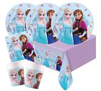Procos Kit de fête Frozen Idyllic Wonder Anna Elsa 37 pièces avec assiettes en carton, gobelets en carton, serviettes, nappe pour anniversaire d'enfant