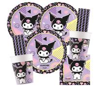 Procos Kit de fête Kuromi Pop Art pour 16 enfants | Assiettes en carton, gobelets en carton, serviettes pour anniversaire d'enfant