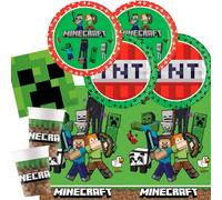 Procos Kit de fête Minecraft 37 pièces avec assiettes en carton, gobelets en carton, serviettes, nappe pour anniversaire d'enfant