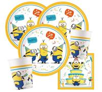 Procos Kit de fête - Minions - Rise of Gru, 36 pièces, assiettes en carton, gobelets en carton, serviettes pour anniversaire d'enfant