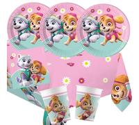 Procos Kit de fête Paw Patrol Skye & Everest, 37 pièces, assiettes en carton, gobelets en carton, serviettes, nappe pour anniversaire d'enfant