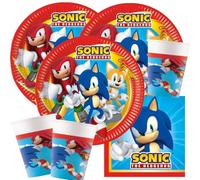 Procos Kit de fête Sonic le Hérisson pour 16 enfants | Assiettes en carton, gobelets en carton, serviettes pour anniversaire d'enfant, vaisselle de fête