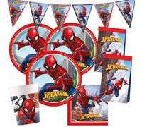 Procos Kit de fête Spiderman 45 pièces pour 8 enfants | Assiettes en carton, gobelets en carton, serviettes, fanions, sacs de fête pour anniversaire d'enfant