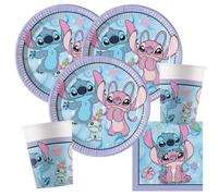 Procos Kit de fête Stitch & Angel 36 pièces Assiettes en carton, gobelets en carton, serviettes pour anniversaire d'enfant