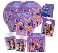 Procos KPop Demon Hunters Kit de fête 50 pièces pour 6 à 8 enfants | Assiettes en carton, gobelets en carton, serviettes, cartes d'invitation, sacs de fête pour anniversaire d'enfant