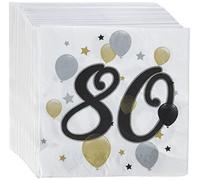 Procos Lot de 20 serviettes imprimées "80 ans" étoiles et ballons 33x33 cm 10232064 Multicolore