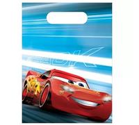 Procos Lot de 6 sacs de fête Disney Cars Flash McQueen pour fête d'anniversaire d'enfant avec poignées de transport, 17 x 25 cm, en film plastique, sacs cadeaux pour anniversaire d'enfant