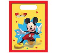 Procos Lot de 6 sacs de fête Mickey Mouse pour fête d'anniversaire d'enfant avec poignées de transport, 17 x 25 cm, en film plastique, sacs cadeaux pour anniversaire d'enfant
