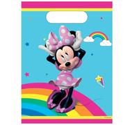 Procos Lot de 6 sacs de fête Minnie Mouse pour fête d'anniversaire d'enfant avec poignées de transport, 17 x 25 cm, en film plastique, sacs cadeaux pour anniversaire d'enfant