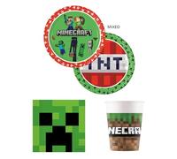 Procos - Party Set Minecraft, 52 pièces de vaisselle de fête pour anniversaire d'enfant et fête à thème, décoration de table