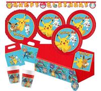 Procos Pokemon Set de fête 47 pièces Assiettes en carton Tasses en Carton Serviettes Décoration d'anniversaire d'enfant