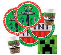 Procos Set de décoration pour fête Minecraft, 36 pièces, assiettes en carton, gobelets en carton, serviettes pour 8 enfants