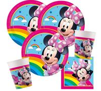 Procos Set de fête Minnie Mouse Rainbow 36 pièces, assiettes en carton, gobelets en carton, serviettes pour anniversaire d'enfant
