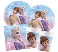 Procos Set de fête S La Reine des Neiges 2 Wind Spirit, 52 pièces, 16 Assiettes, 16 gobelets, 20 Serviettes, Vaisselle jetable, Vaisselle de fête, décoration de Table