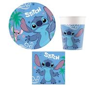 Procos - Set de fête Stitch and Angel, 52 pièces de vaisselle pour un anniversaire d'enfant ou une fête à thème, décoration de table, Bleu