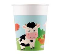 Procos - Verres en papier FSC Animaux Ferme Farm Party (200 ml), 8 pièces, multicolore, 94175