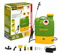 Procraft AS-16 Pulvérisateur sans fil 12 V 16 L 5,5 bar + batterie intégrée 8,0 Ah + chargeur