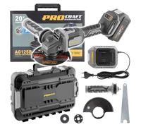 Procraft Industrial AG125B-CD Meuleuse d'angle sans fil 20 V 125 mm Brushless + 1x batterie 4,0 Ah + chargeur + coffret