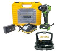 Procraft PA18Pro2-1B-C Perceuse-visseuse sans fil 20 V 30 Nm Brushless + 1x batterie 2,0 Ah + chargeur + 13 pcs. jeu d'embouts + coffret