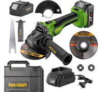 Procraft PGA22-1B-C Meuleuse d'angle sans fil 20 V 125 mm Brushless + 1x batterie 4,0 Ah + chargeur + coffret