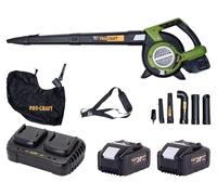Procraft VB20 Souffleur et aspirateur de feuilles à batterie 40 V ( 2x 20 V ) Brushless + 2x batterie 8,0 Ah + chargeur double