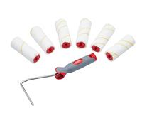 ProDec Advance Lot de 7 articles, 6 mini-rouleaux microfibre 100 mm, métal | poils courts, monture, finition lisse, émulsion, peinture brillante/satinée, vernis, lasure, mur intérieur, plafond, bois