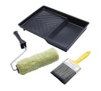 ProDec Lot de 4 articles robustes 225 mm x 44 mm | rouleau de maçonnerie, monture, pinceau 100 mm et bac pour peintures de maçonnerie lisses et texturées sur murs extérieurs