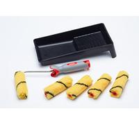 ProDec Lot de 7 articles dont 7 mini-rouleaux tissés 100 mm, monture à poignée souple et bac pour finition lisse avec émulsions sur murs intérieurs et plafonds