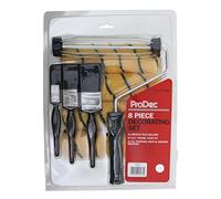 ProDec Lot de 8 articles 225 mm x 44 mm, rouleaux tissés, monture et pinceaux pour émulsions et peintures de maçonnerie sur murs intérieurs, extérieurs et plafonds