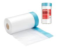 ProDec Rouleau de film de protection 180 cm x 25 m avec adhésif de masquage, anti-poussière et imperméable pour couvrir et protéger les sols et le mobilier pendant les travaux de peinture