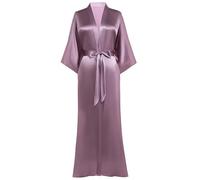 PRODESIGN Kimono Robe de Chambre Longue en Satin pour femme Peignoir Femme Satin Couleur Unie - Taille Unique (Violet clair)