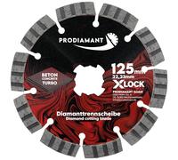 PRODIAMANT Disque à tronçonner diamanté X-Lock 125 mm pour béton, soudé au laser avec segments turbo pour matériaux les plus durs