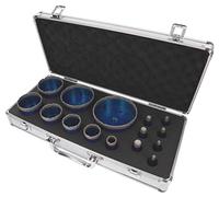 PRODIAMANT Jeu de forets diamantés Carrelage Grès cérame fin à sec 15 pièces 6mm 8mm 10mm 12mm 14mm 20mm 35mm 40mm 50mm 60mm 68mm 82mm 100 mm pour meuleuse d'angle avec coffret