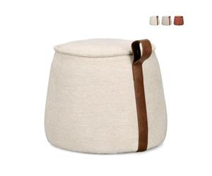 Produce Shop Anila Bizzotto Pouf rond effet chenille avec poignée décorative 50 cm - Blanc