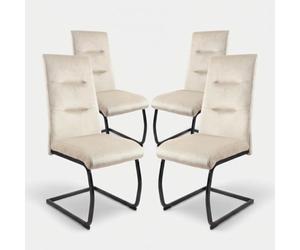 Produce Shop Lot de 4 chaises modernes en tissu et métal design Rivéa - Beige