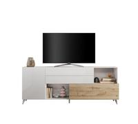 Produce Shop Maditha Buffet moderne pour cuisine, salon, blanc, bois, 2 portes, tiroirs, chêne - blanc brillant