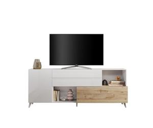 Produce Shop Maditha Buffet moderne pour cuisine, salon, blanc, bois, 2 portes, tiroirs, chêne - blanc brillant