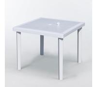 Table de bar de jardin en poly rotin, carrée, 90x90, Grand Soleil Gruvyer - Blanc