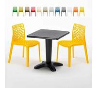 Noir Table carrée et 2 chaises Ensemble de mâts intérieurs en polypropylène coloré Grand Soleil Gruvyer Aia - Jaune