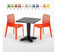 Noir Table carrée et 2 chaises Ensemble de mâts intérieurs en polypropylène coloré Grand Soleil Gruvyer Aia - Orange