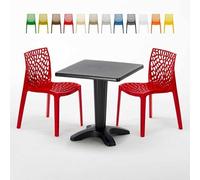 Noir Table carrée et 2 chaises Ensemble de mâts intérieurs en polypropylène coloré Grand Soleil Gruvyer Aia - Rouge