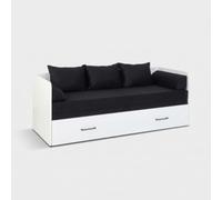 Produce Shop Tetrix Canapé-lit pliable avec tiroir et coussins noirs, 80-160 x 200 cm, blanc